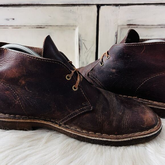 Clarks Originals Brown Leather Beeswax Desert Boots - Mens Size 11 - Picture 4 of 8